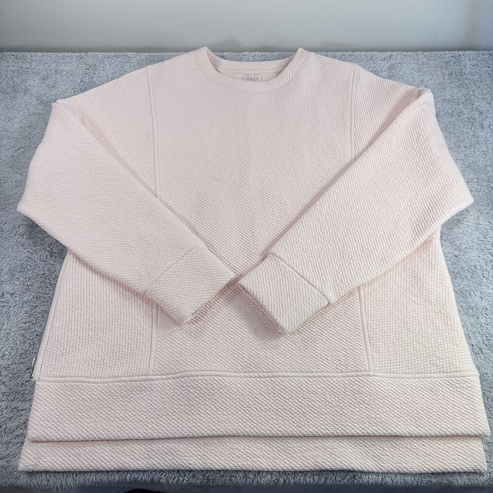 Calia Women's Pink Crewneck Sweater Double Side 1/4 Side Zip Ribbed Size‎ Large